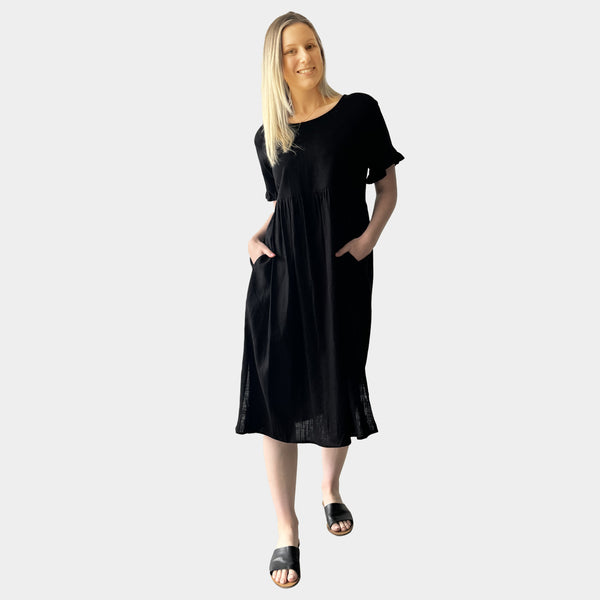 AM02374 LINEN COTTON SIDE POCKET DRESS