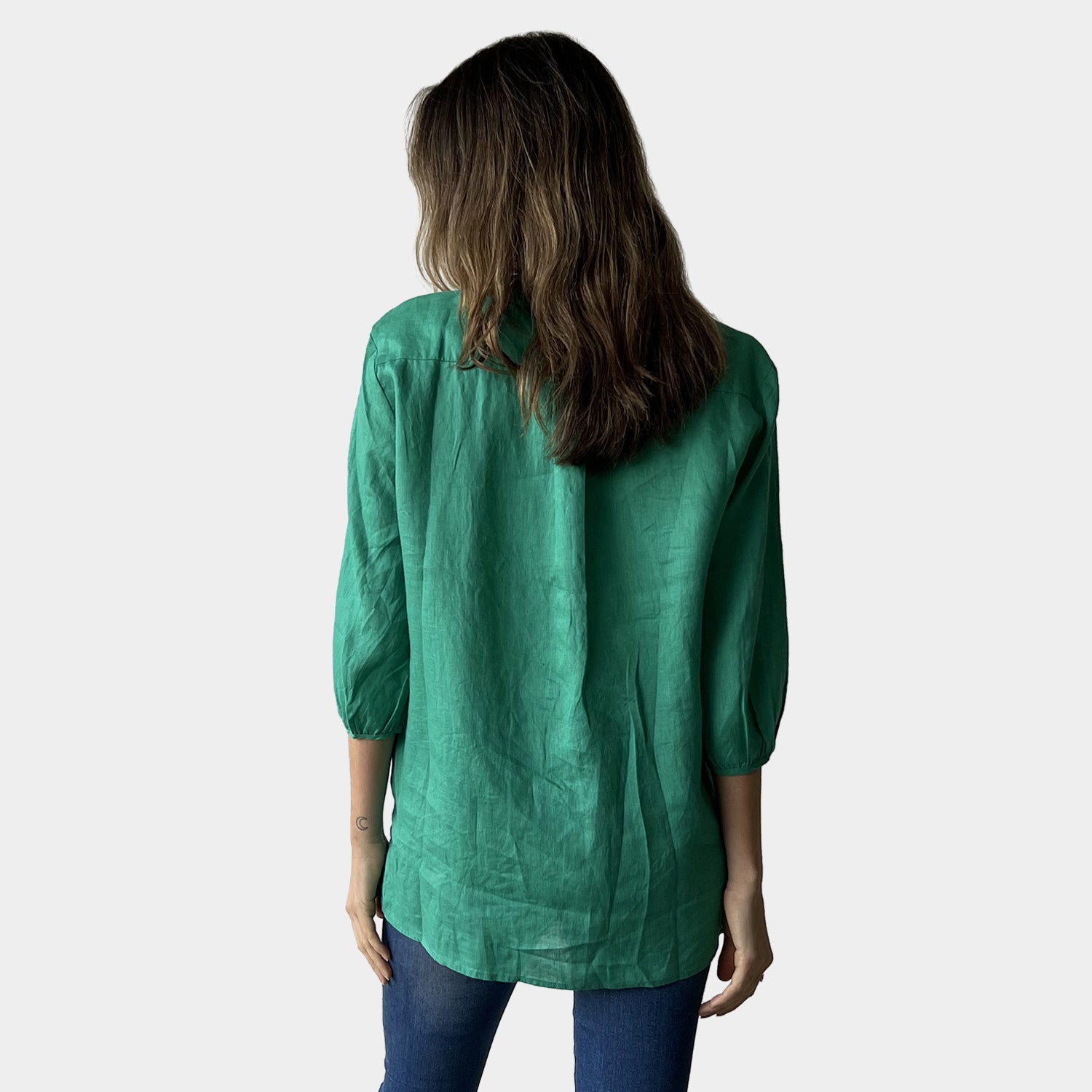 AM02479 100%LINEN V NECK TRIM TOP