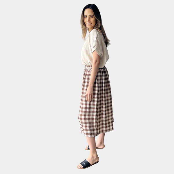 AM02610 GINGHAM 100%LINEN PANT