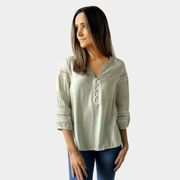 AM02398 LACE TRIM  SLEEVE TOP