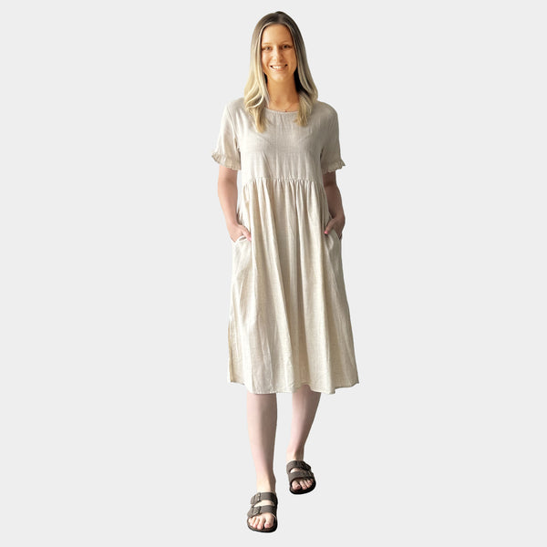 AM02374 LINEN COTTON SIDE POCKET DRESS