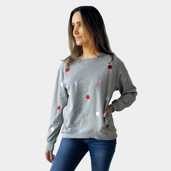 AM01258-4 EMBROIDERY DOTS SWEATSHIRT (SALE)