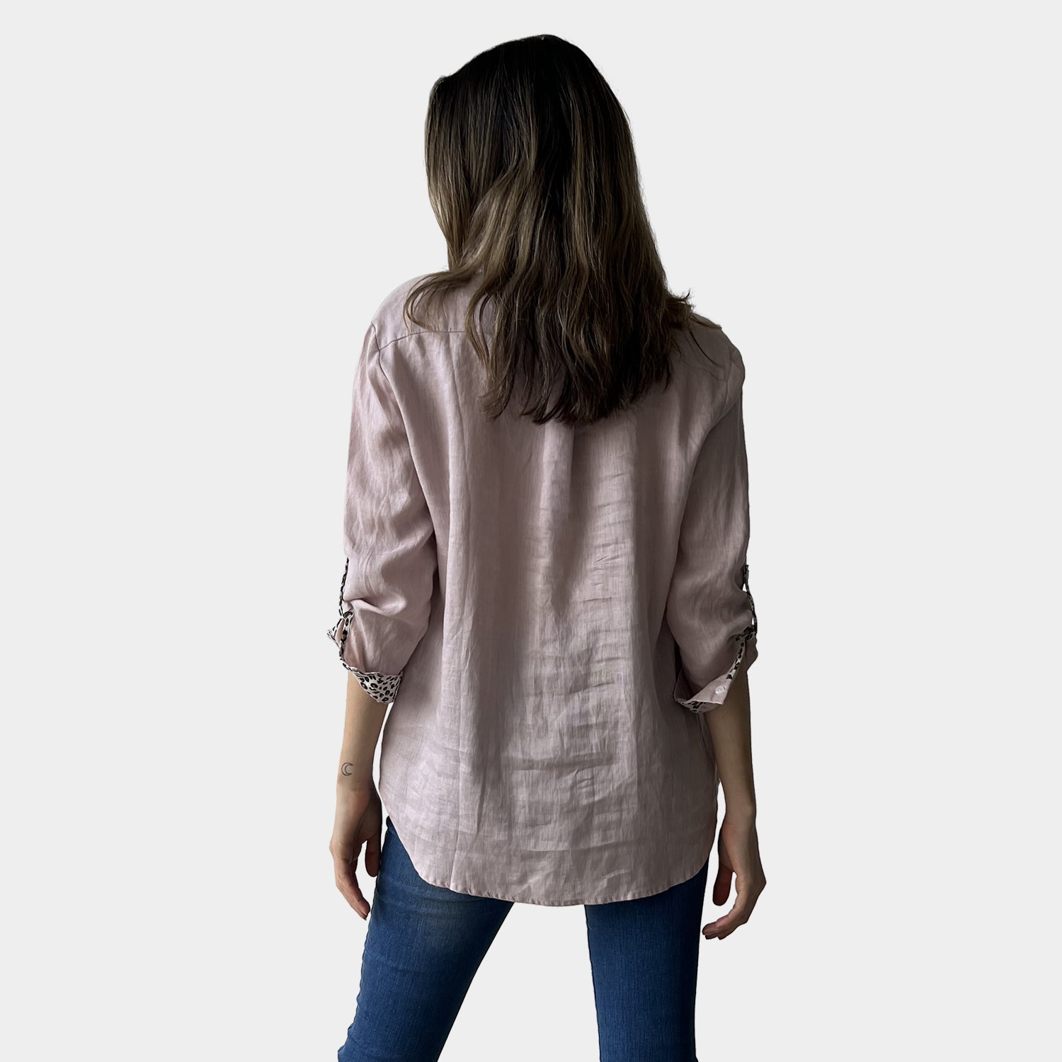 AM02468 LEOPARD TRIM 100%LINEN SHIRT